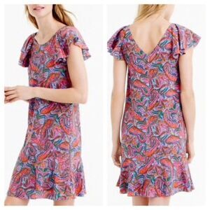 J Crew | Silk Ruffle Dress in Paisley Print (4 Tall)